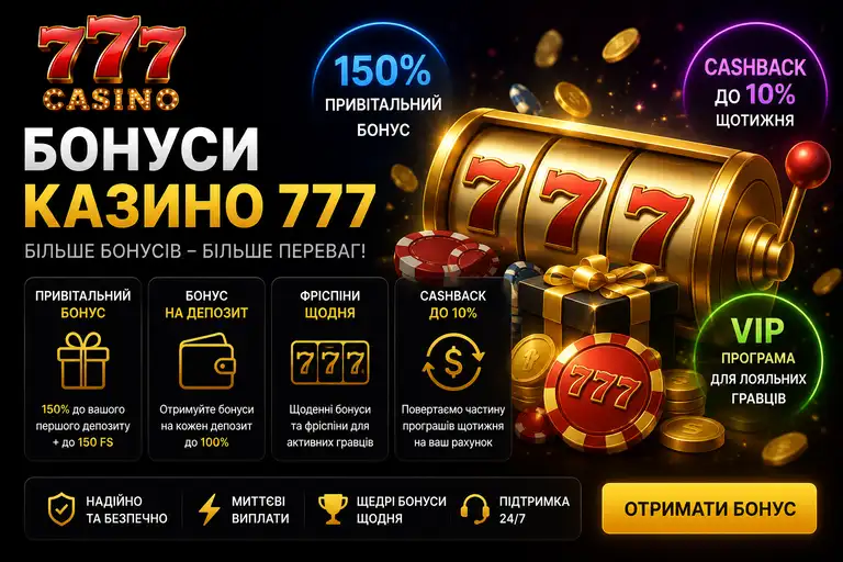 Бонуси казино 777 — огляд актуальних бонусних пропозицій для гравців