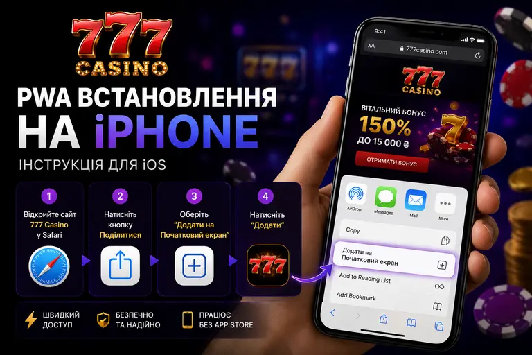 777 казино PWA встановлення на iPhone &mdash; інструкція для iOS